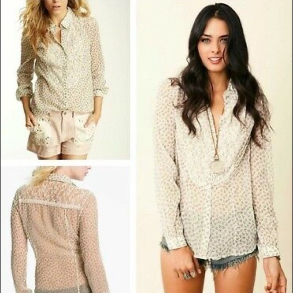 ALL THAT GLITTERS FLORAL LACE SHEER SHIRT